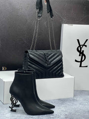 ysl heeled boots bag set