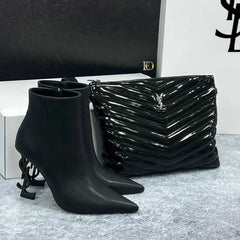 ysl heeled boots bag set