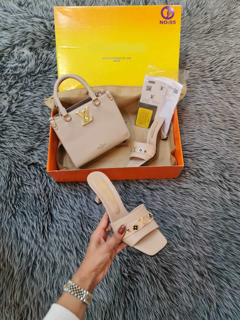 LV heels shoes bag set