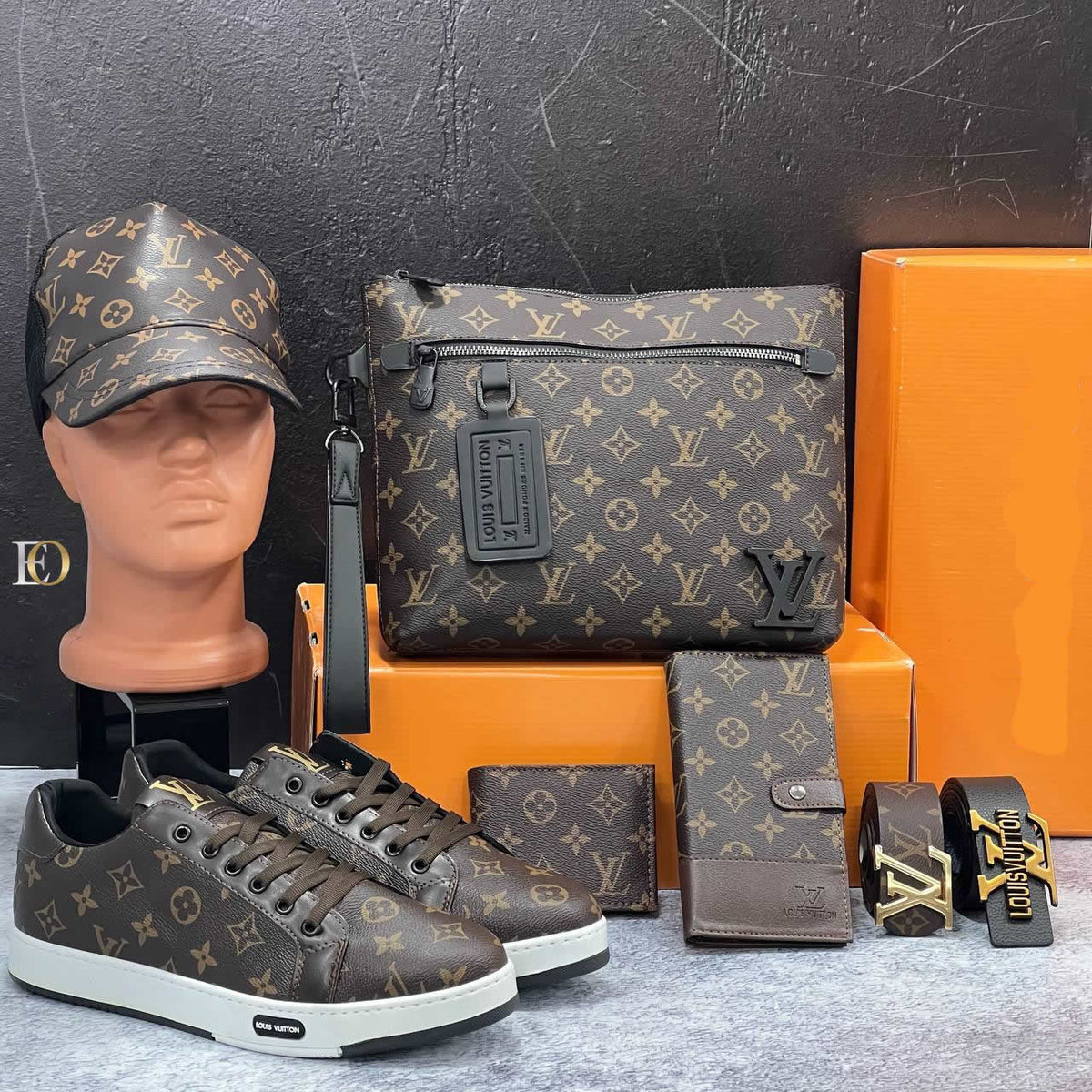 LV men's shoes bag whole set