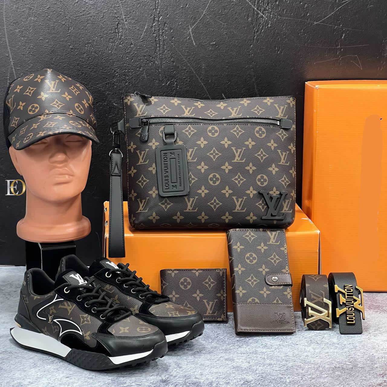 LV men's shoes bag whole set