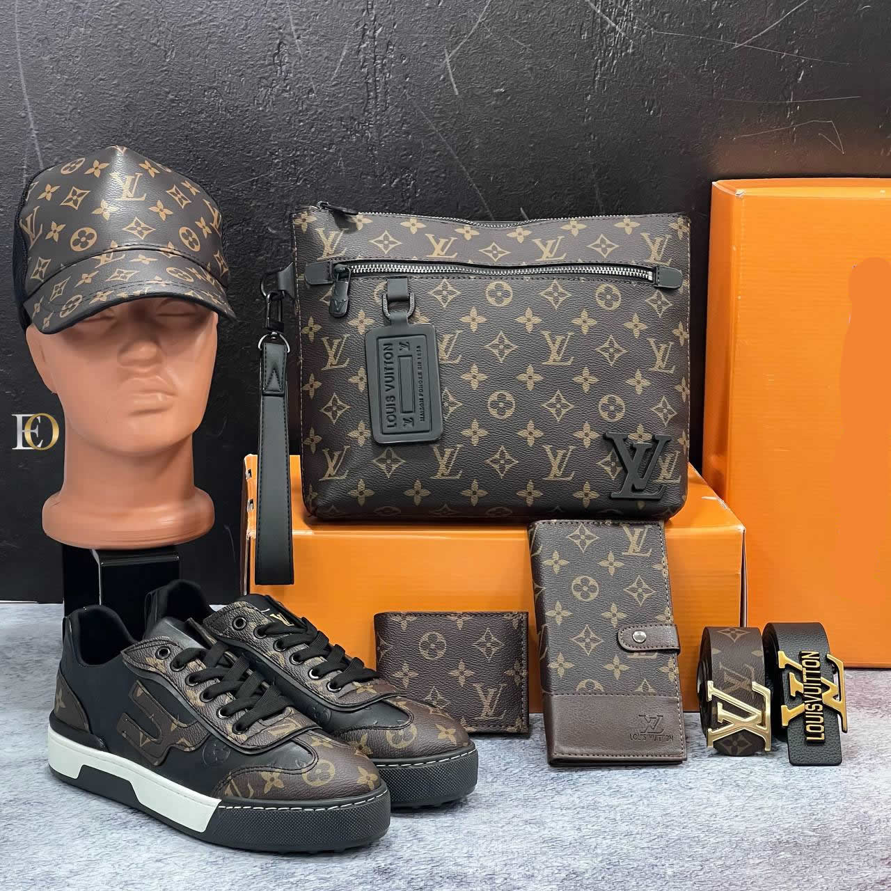 LV men's shoes bag whole set