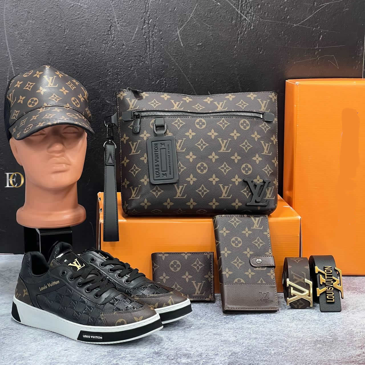 LV men's shoes bag whole set