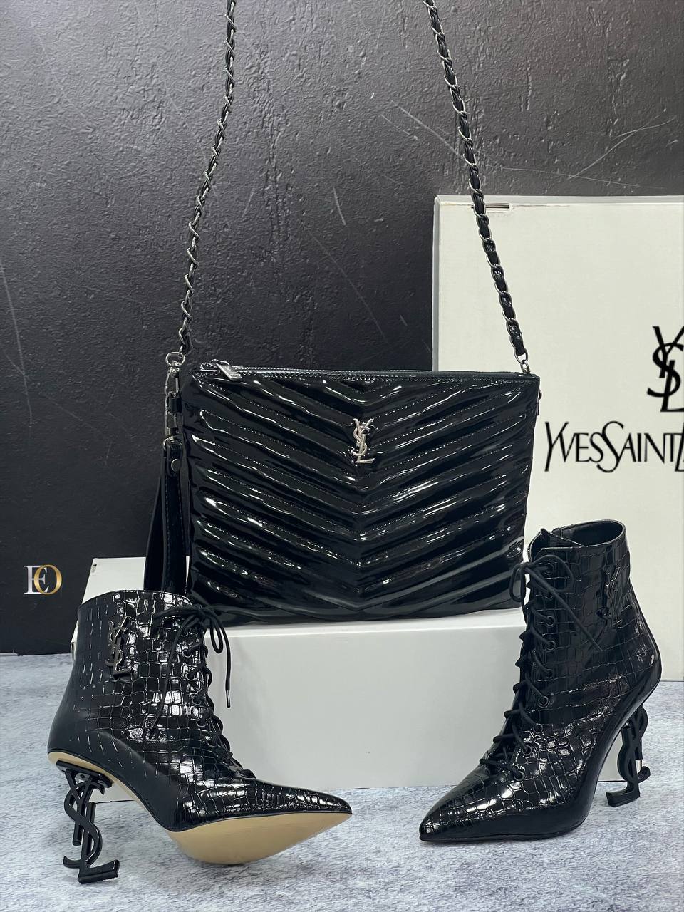 ysl new black boot bag set