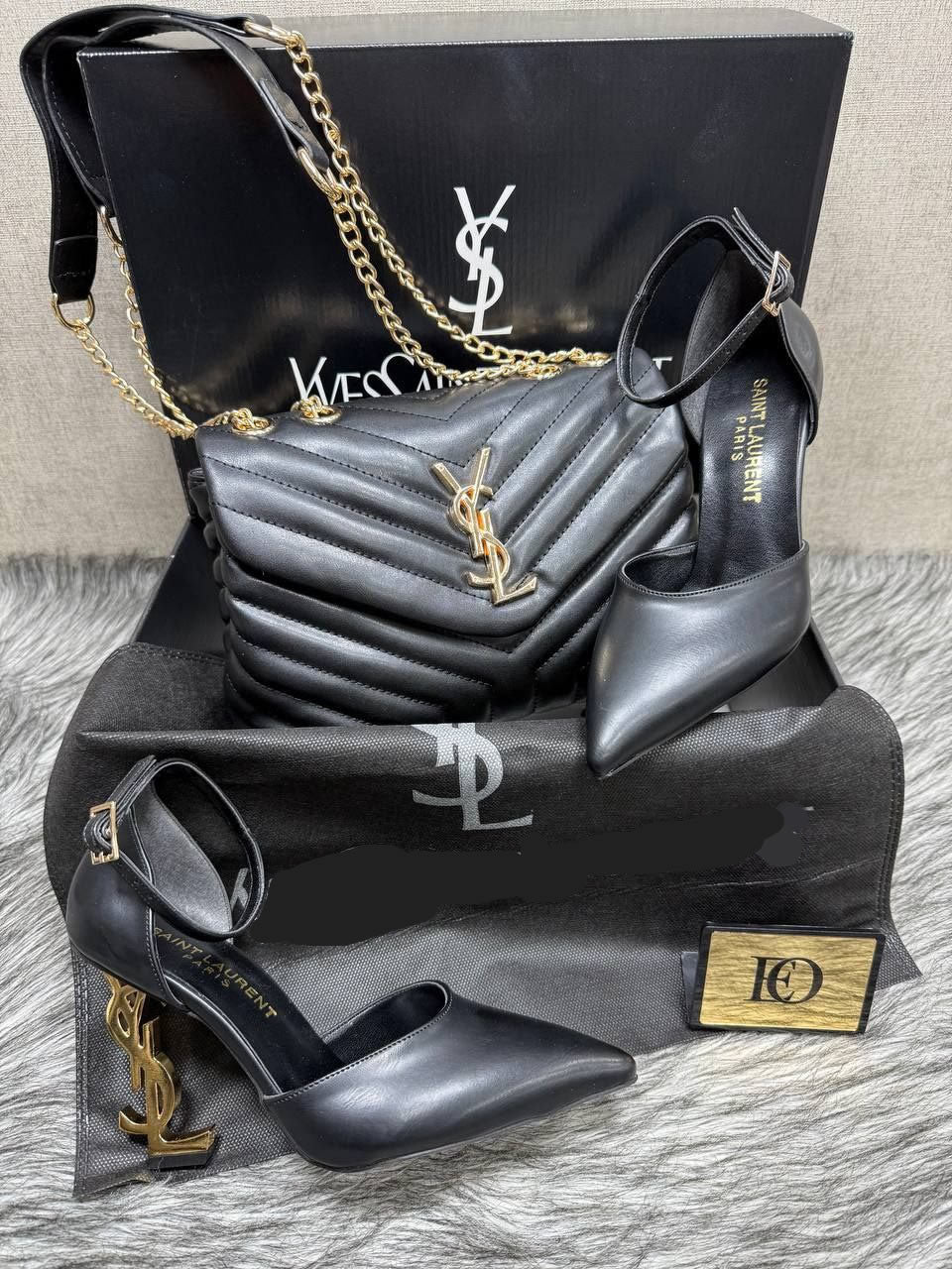 ysl pointed heel shoes bag set
