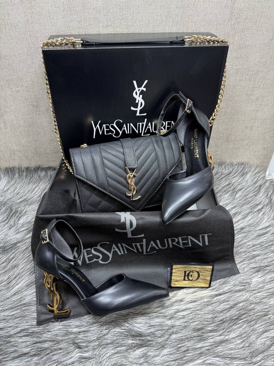 ysl pointed heel shoes bag set