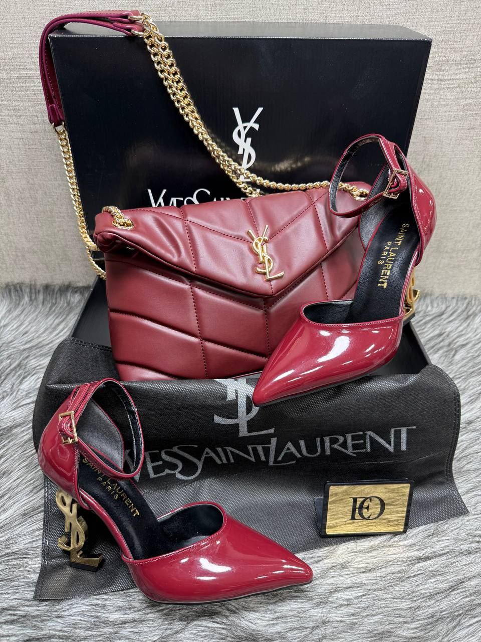 ysl pointed heel shoes bag set