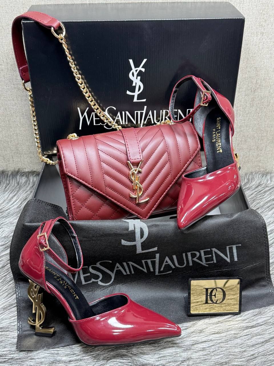 ysl pointed heel shoes bag set