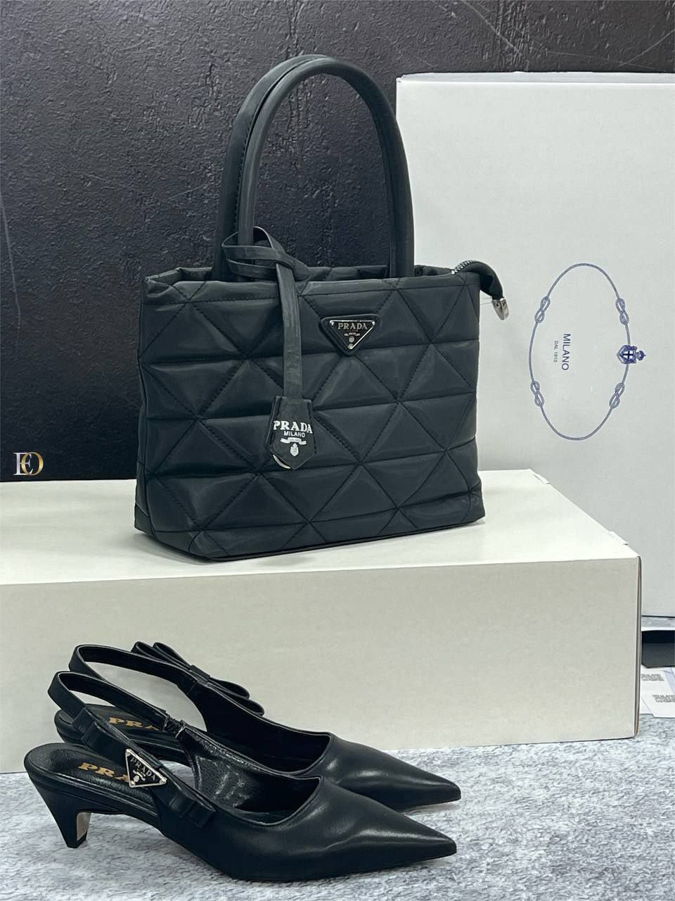 prad flat heels shoes bag set