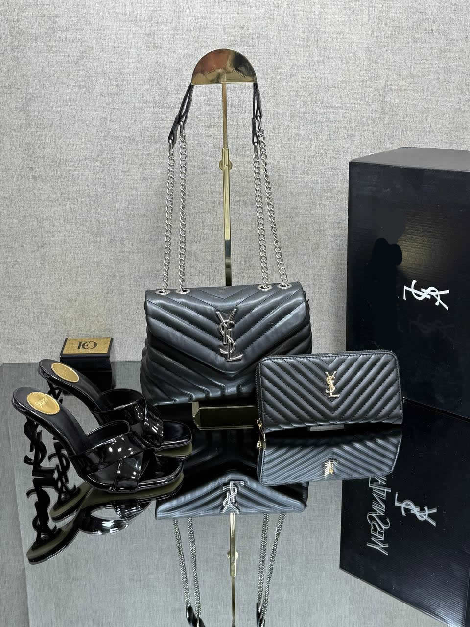 Ysl rose style heels shoes bag set