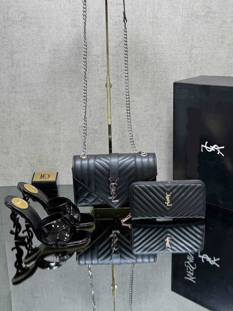 Ysl rose style heels shoes bag set