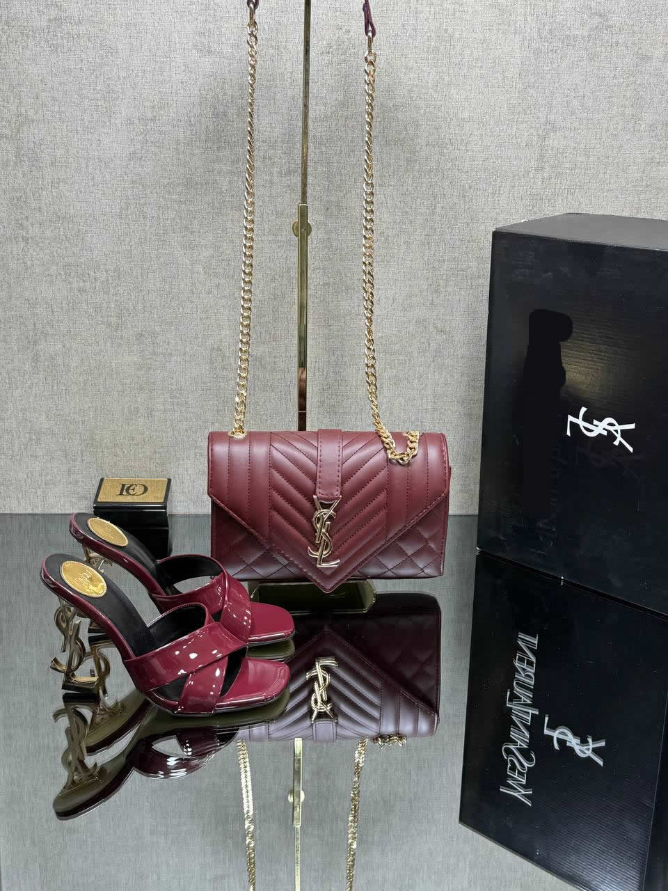 Ysl rose style heels shoes bag set