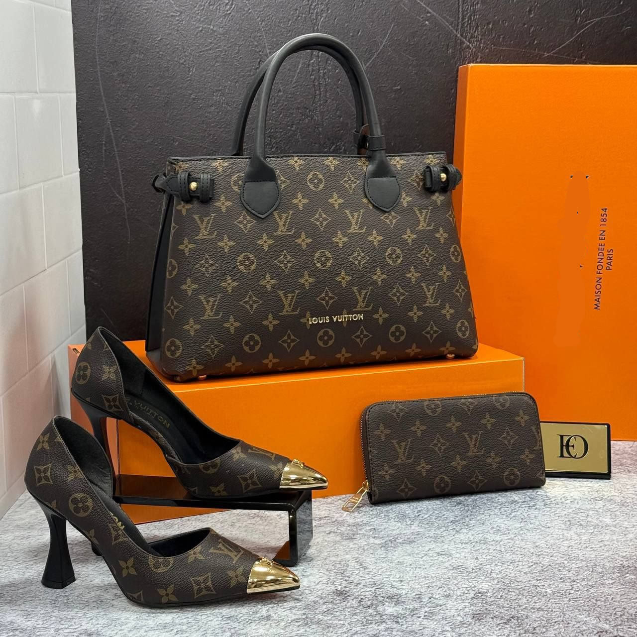 LV open side heels shoes bag set