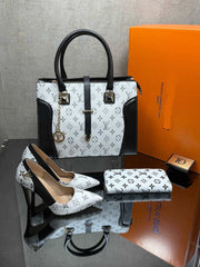 LV patterned heels shoes bag sets