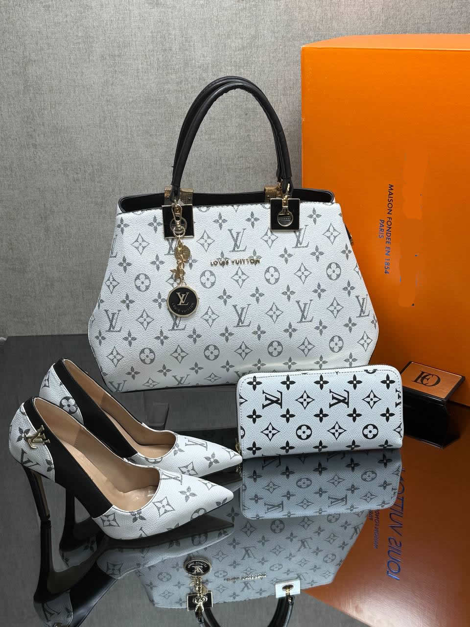 LV patterned heels shoes bag sets
