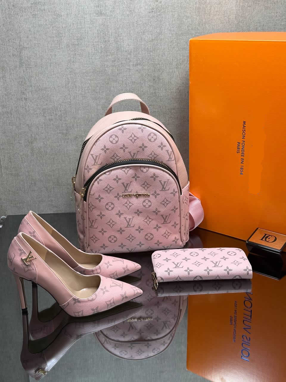 LV patterned heels shoes bag sets
