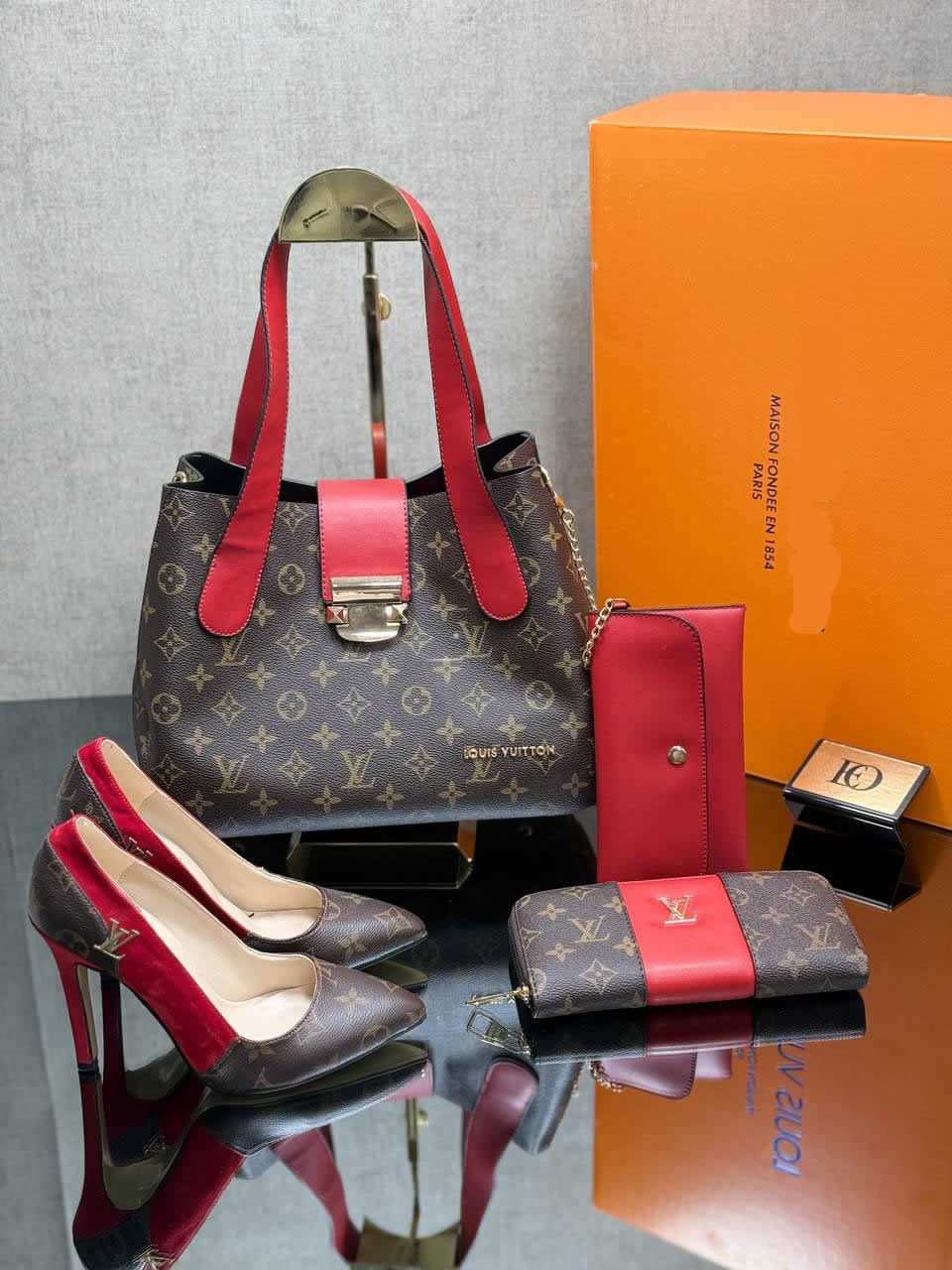 LV patterned heels shoes bag sets
