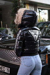 Fabric Quilted Stone-Studded Feathered Jacket