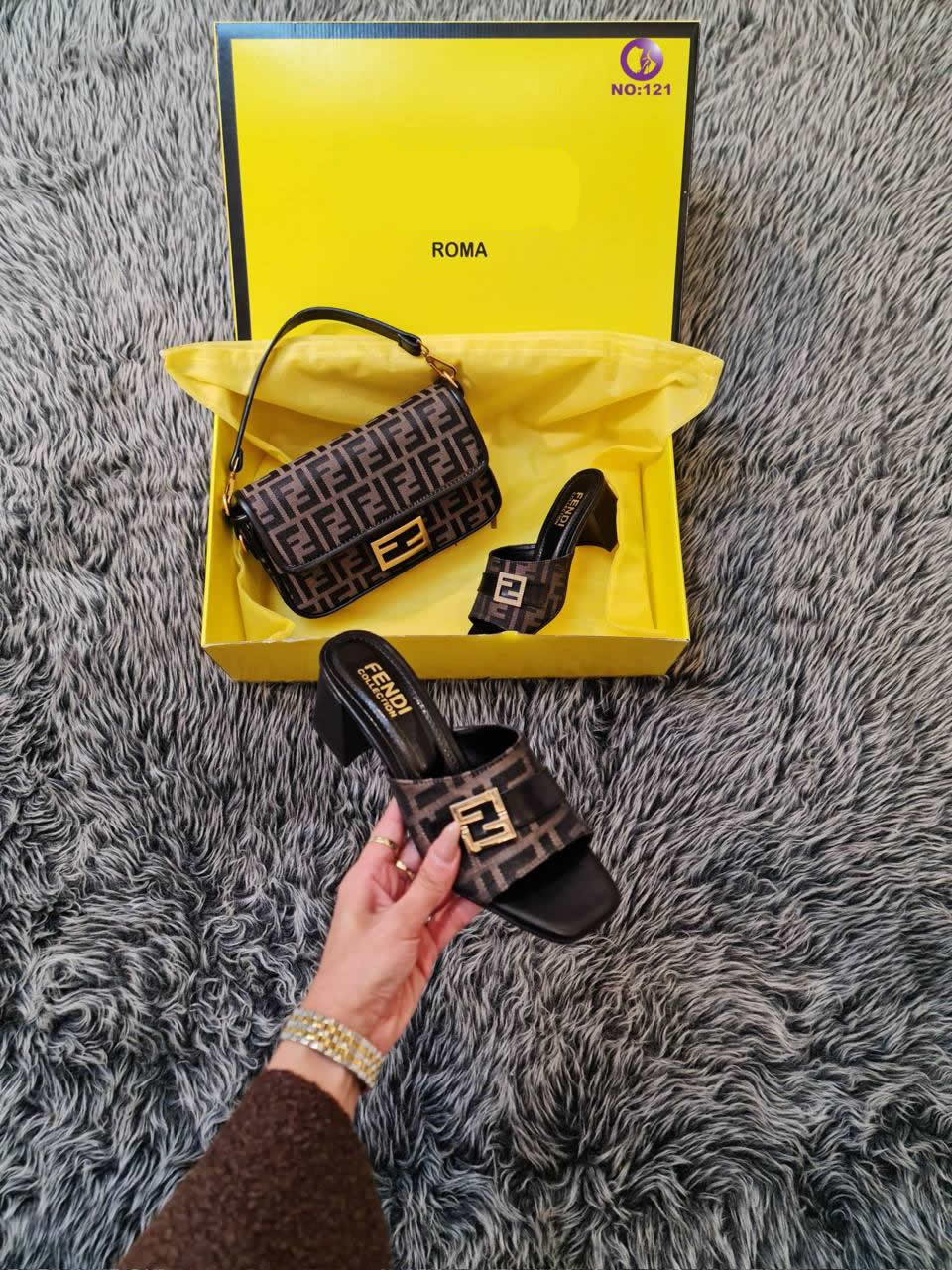 fnd women's high heels shoes bag set