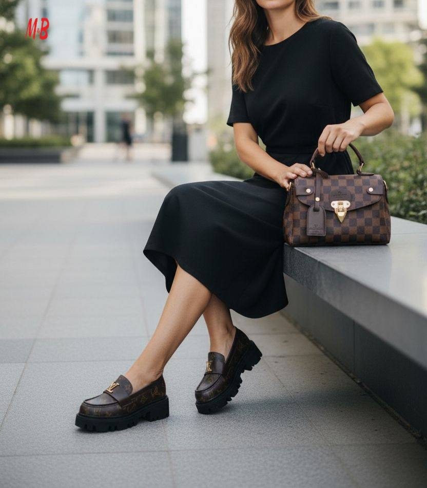 LV women's high-soled casual shoes bag set