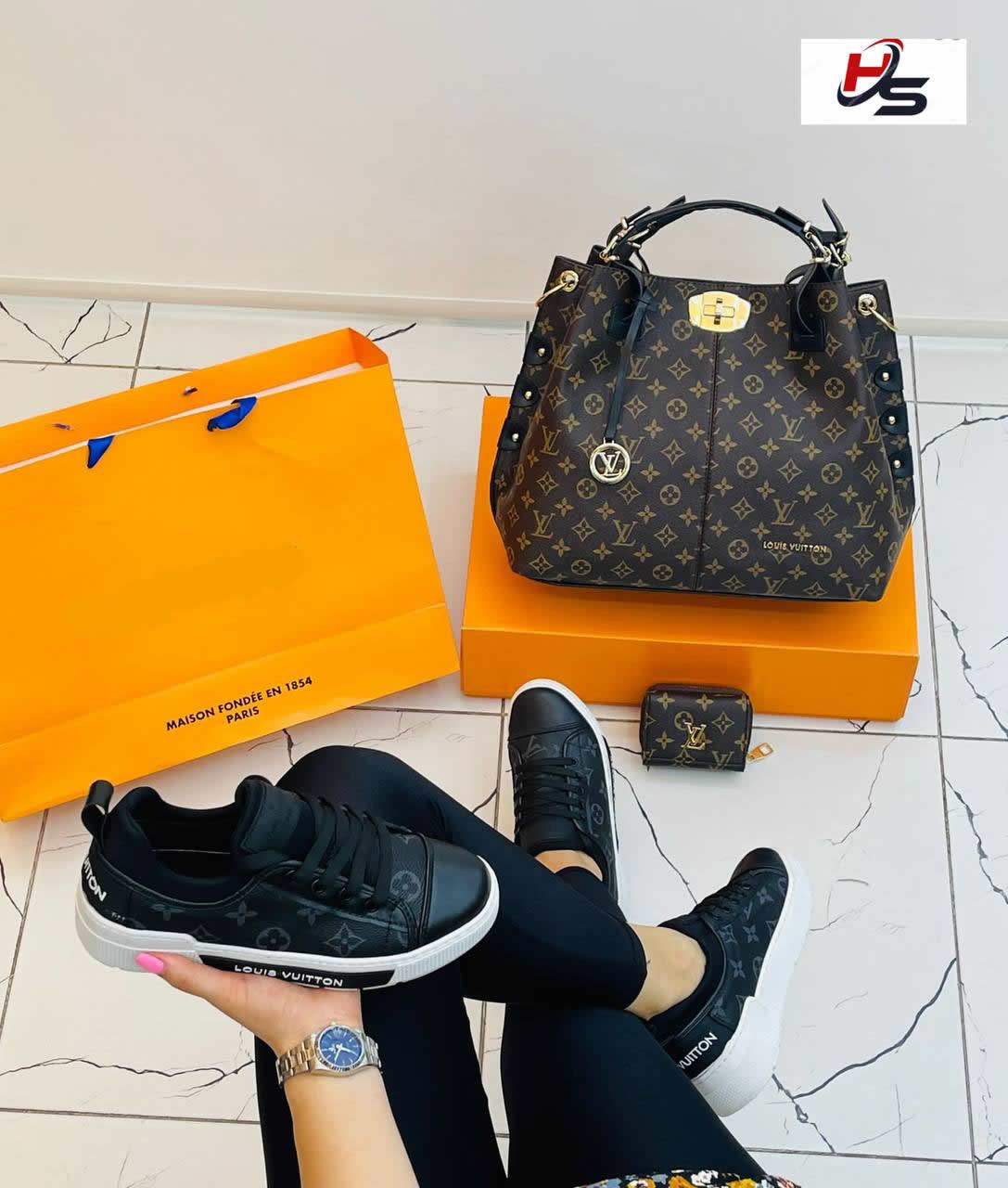 LV Classic flat shoes bag set