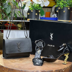 YSL heeled ankle shoes bag set