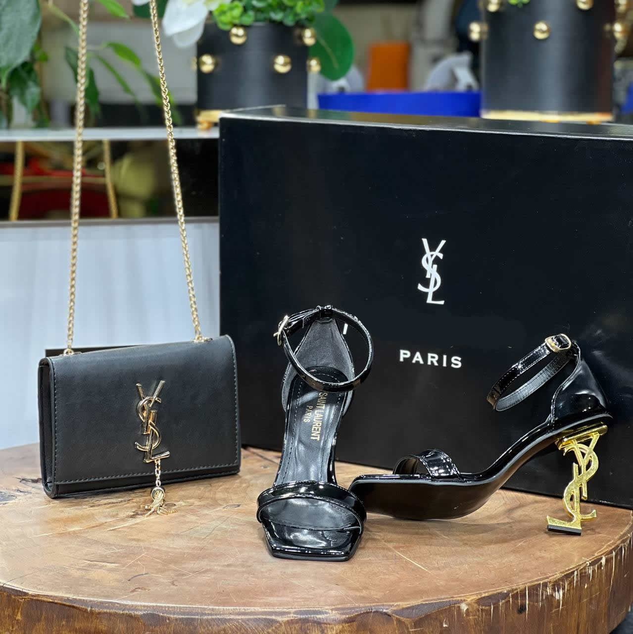 YSL heeled ankle shoes bag set