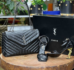 YSL heeled ankle shoes bag set