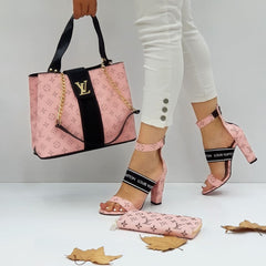 LV pink heeled shoes set