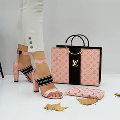 LV pink heeled shoes set