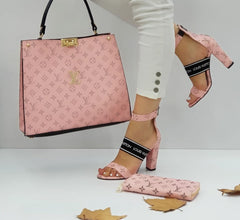 LV pink heeled shoes set