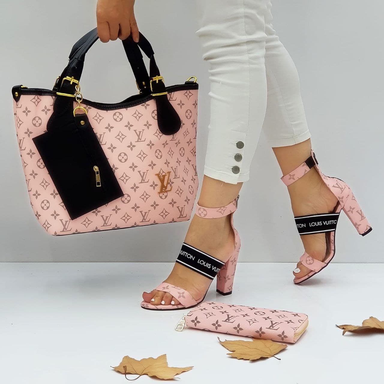 LV pink heeled shoes set