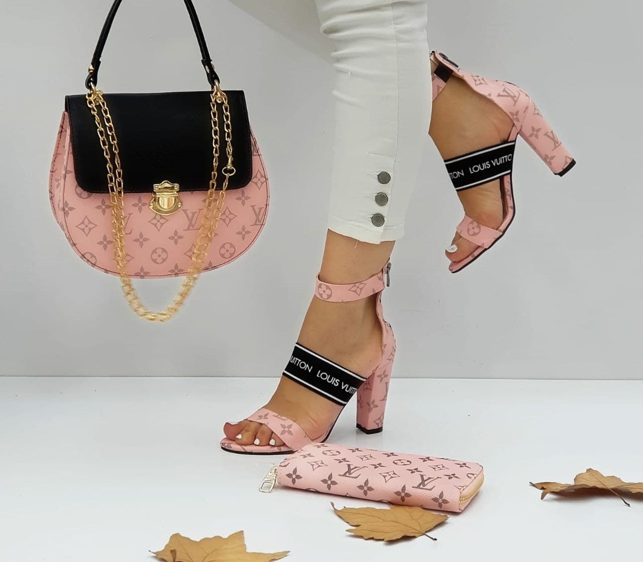 LV pink heeled shoes set