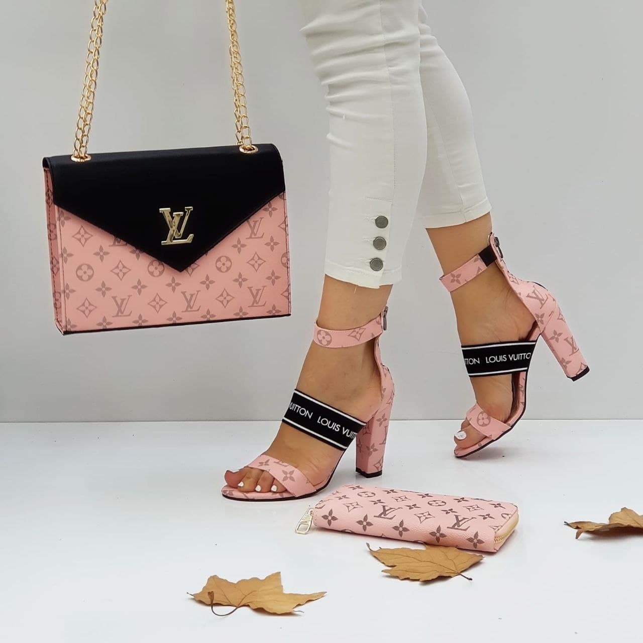 LV pink heeled shoes set