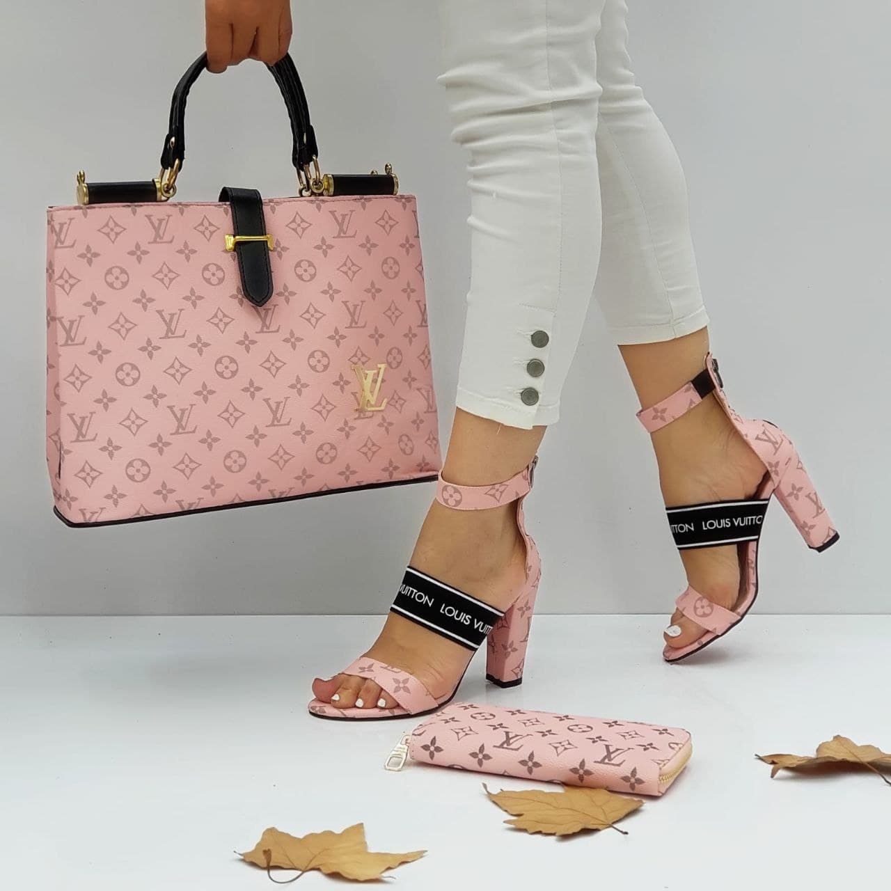 LV pink heeled shoes set