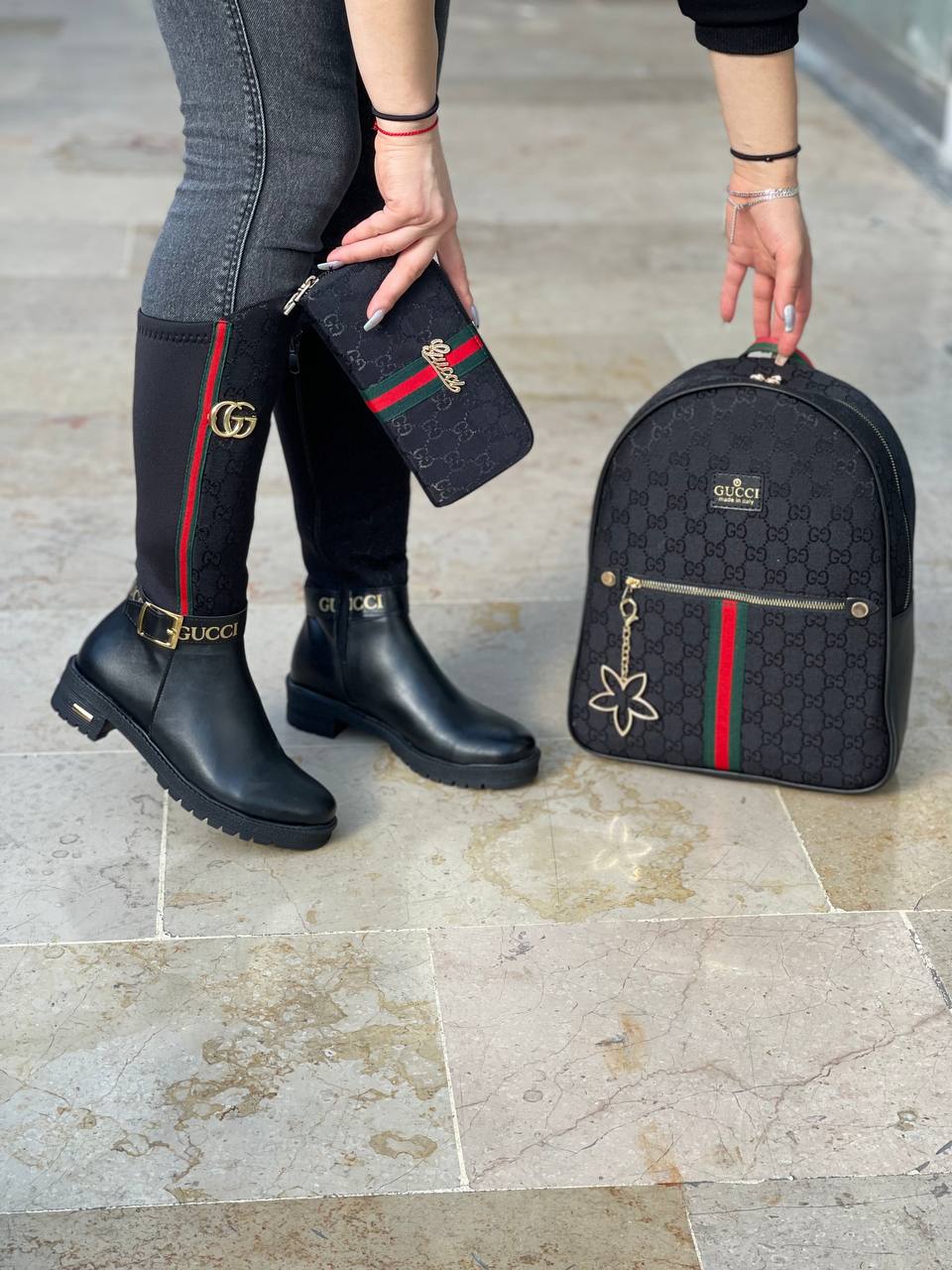 Boot bag set with GG written on the ankle