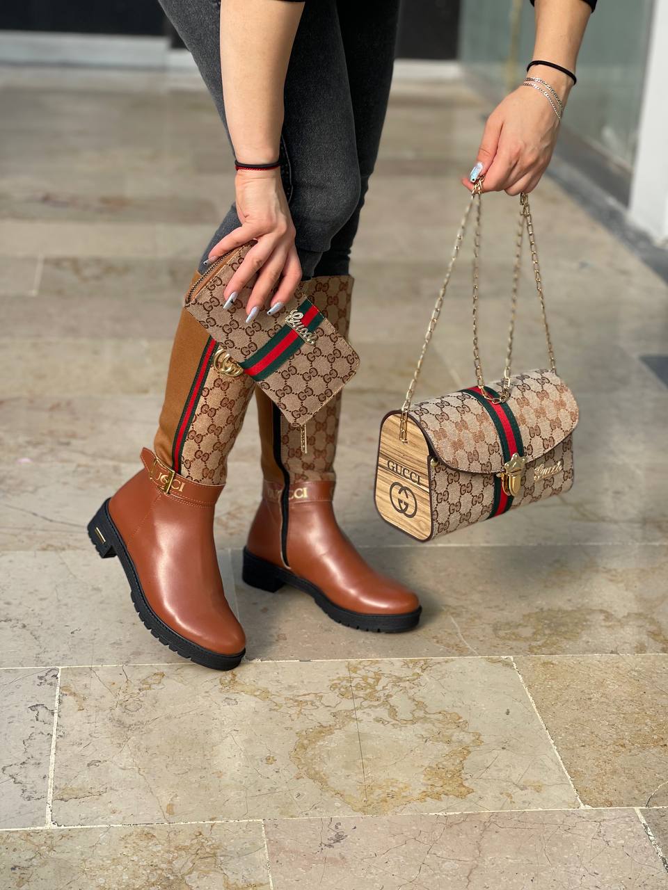 Boot bag set with GG written on the ankle