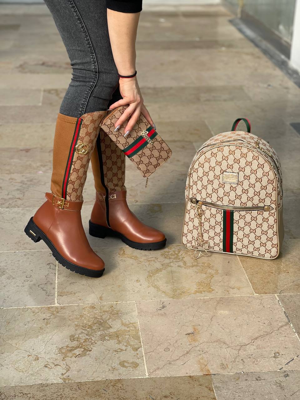 Boot bag set with GG written on the ankle