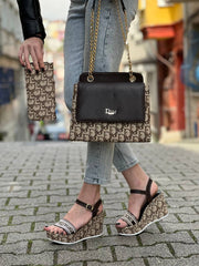 thick heeled sandals bag set