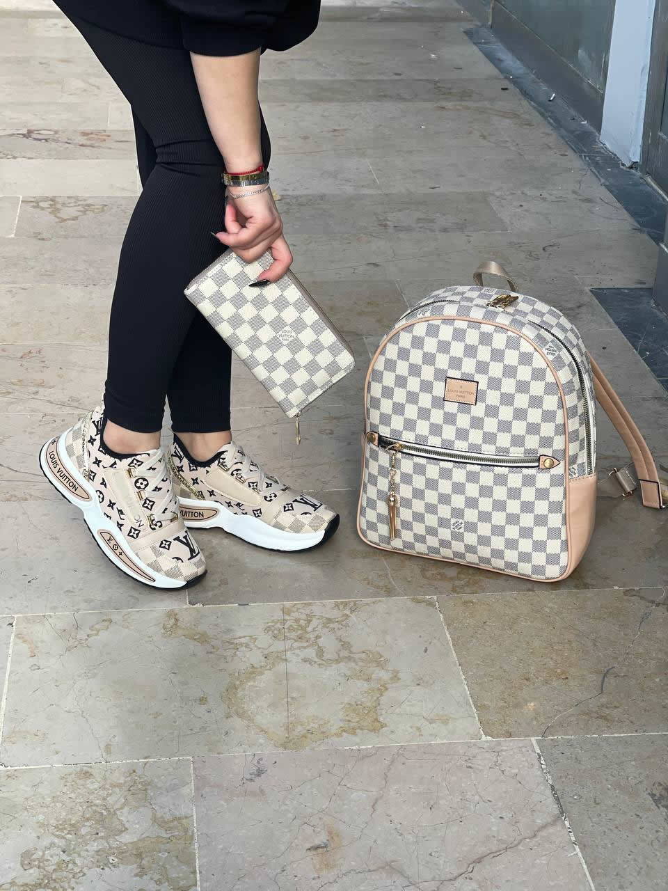 Shoe bag set combination with LV written next to it