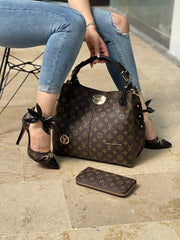 LV pointed heel patterned shoelace bag set