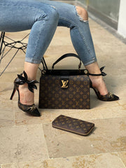 LV pointed heel patterned shoelace bag set