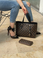 LV pointed heel patterned shoelace bag set