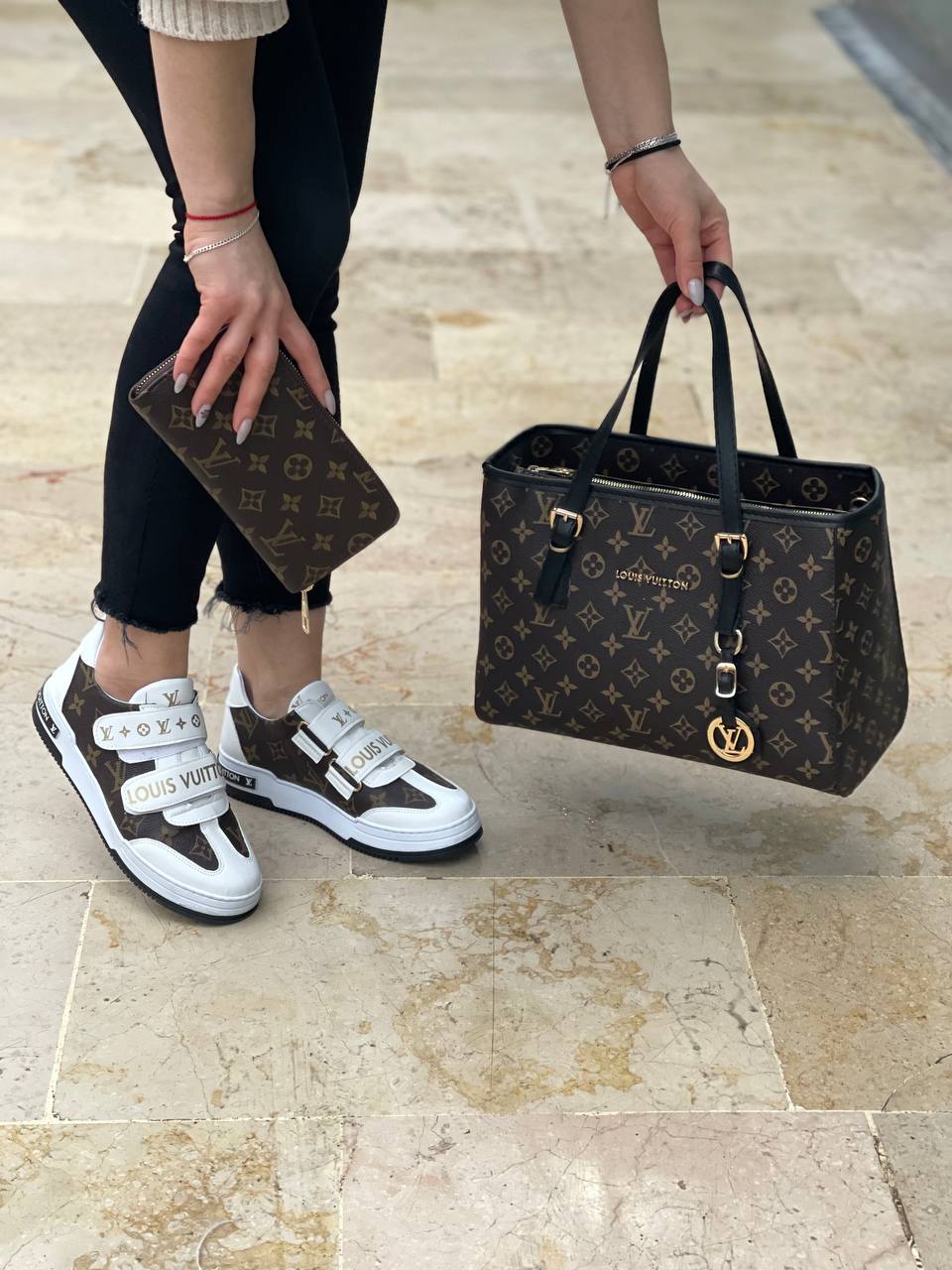 Sneaker and bag set in LV top band style