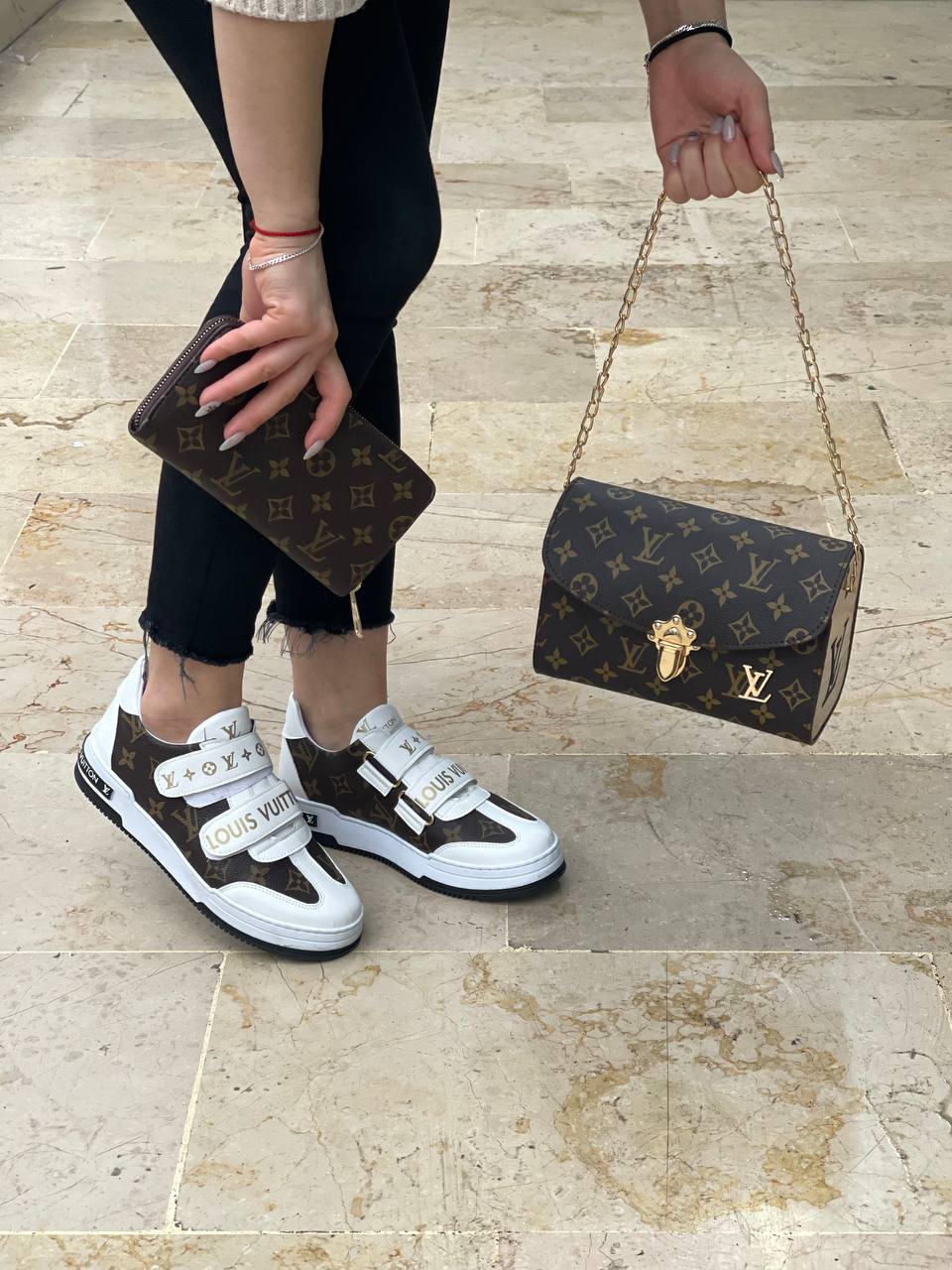 Sneaker and bag set in LV top band style