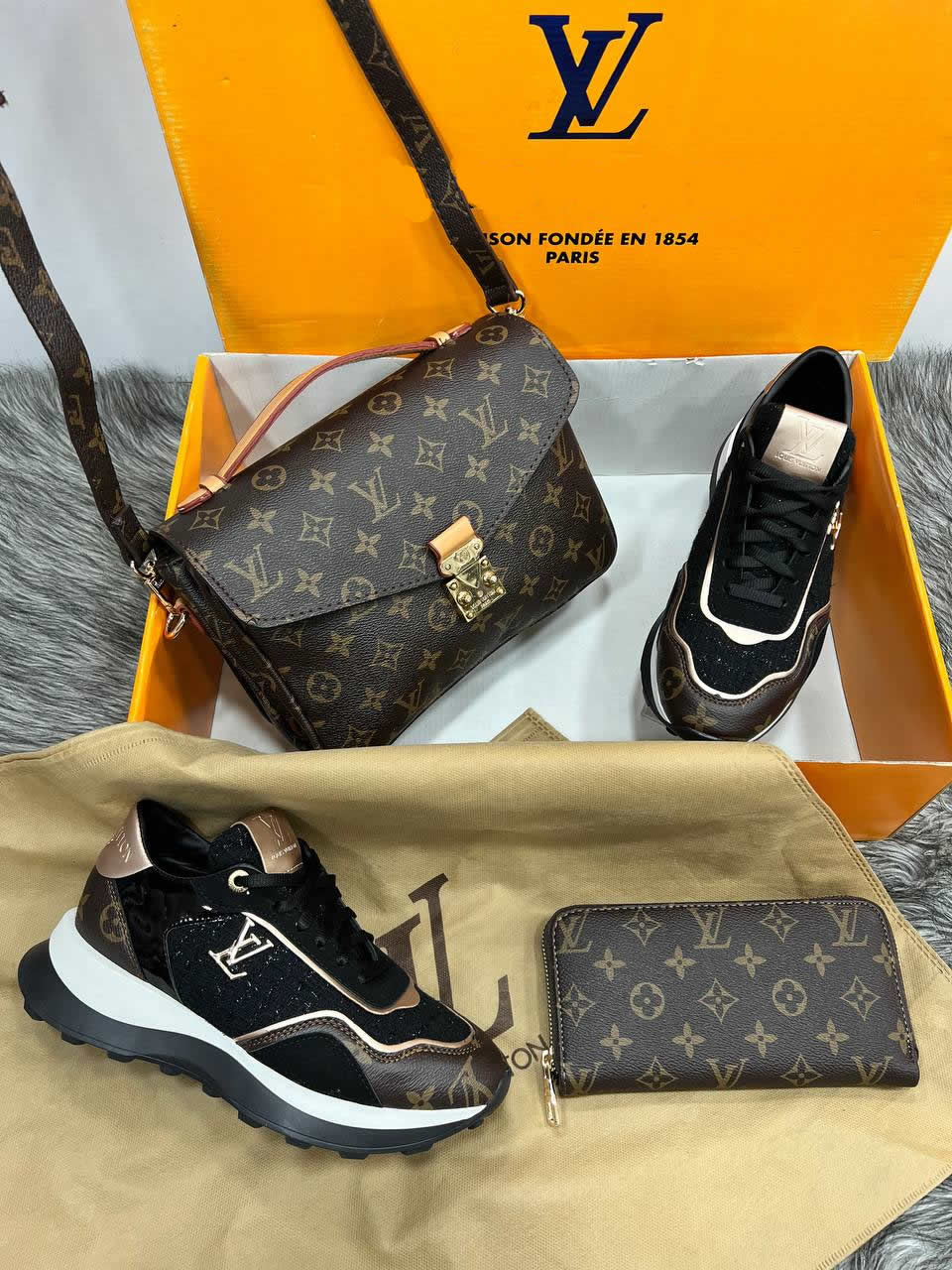 LV brown shoe bag model