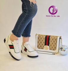 White and black women's sneakers bag set