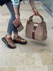 Running Brown shoe bag set with GG logo on the side