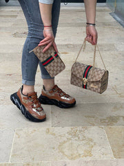 Running Brown shoe bag set with GG logo on the side