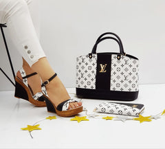 LV hidden heel white shoe bag set